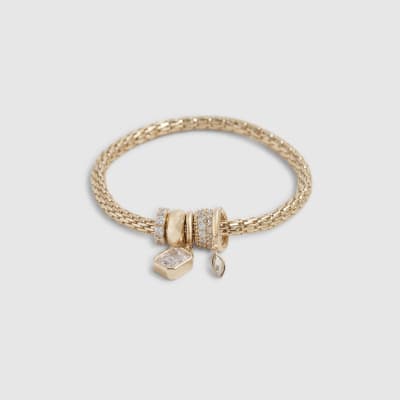 Gold Diamond Simulant Charm Stretch Bracelet