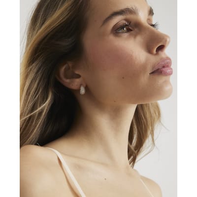 Gold Diamond Simulant Teardrop Earrings