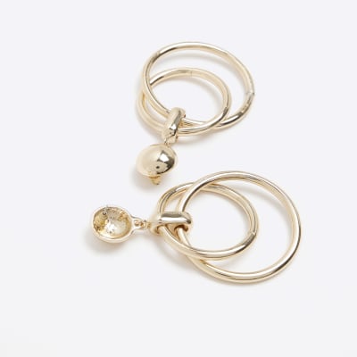 Gold double hoop drop earrings River Island