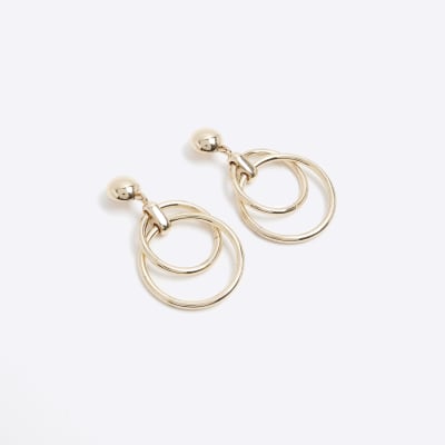 Gold double hoop drop earrings River Island