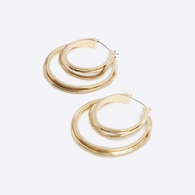 Gold Double Hoop Earrings River Island