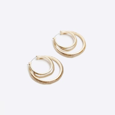 Gold Double Hoop Earrings | River Island