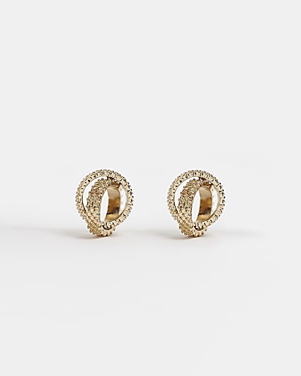 Gold double ring stud earrings