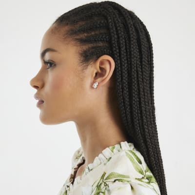 Gold Double Stone Stud Earrings