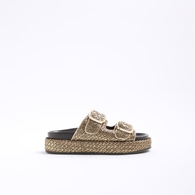 Gold Double Strap Footbed Sandals