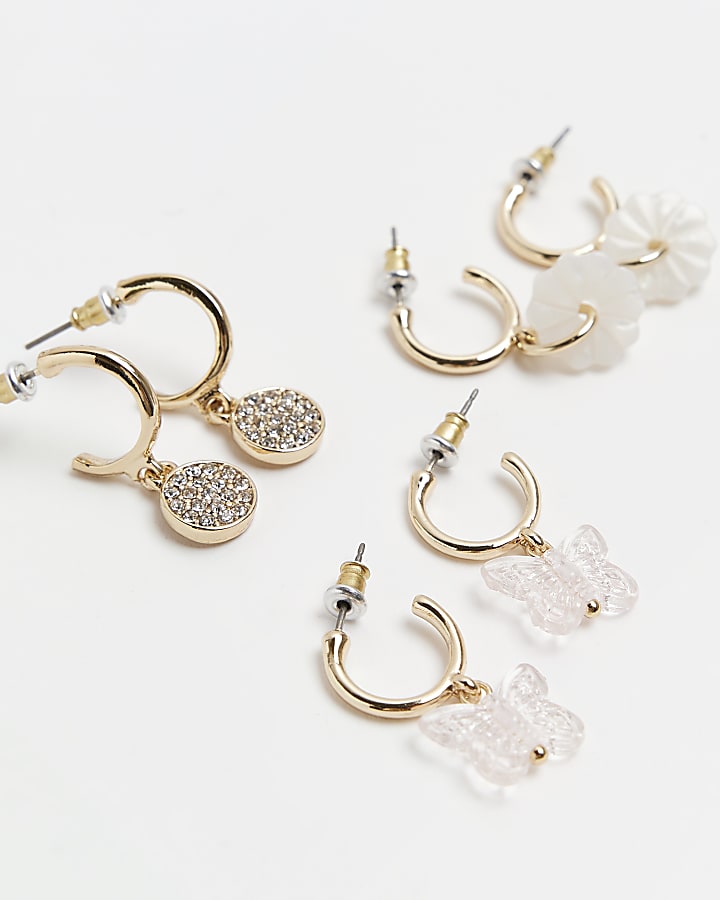 Gold drop and hoop earrings multipack