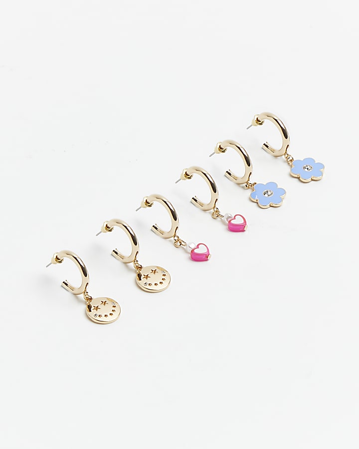 Gold drop hoop earrings multipack