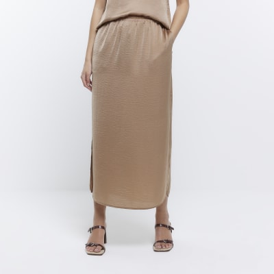 Gold Elasticated Midi Skirt