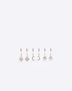 Gold embellished drop earrings multipack