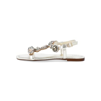 Gold embellished flat sandals | River Island