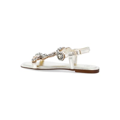 Gold embellished flat sandals River Island