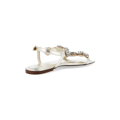 Gold embellished sandals sales flat