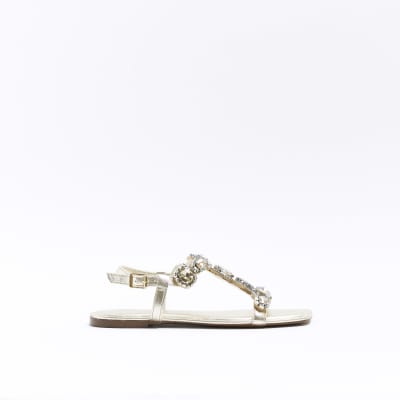 Gold embellished flat sandals | River Island