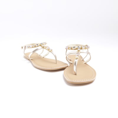 Gold embellished flat sandals