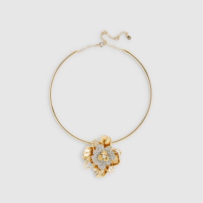 Gold Embellished Flower Torque Necklace