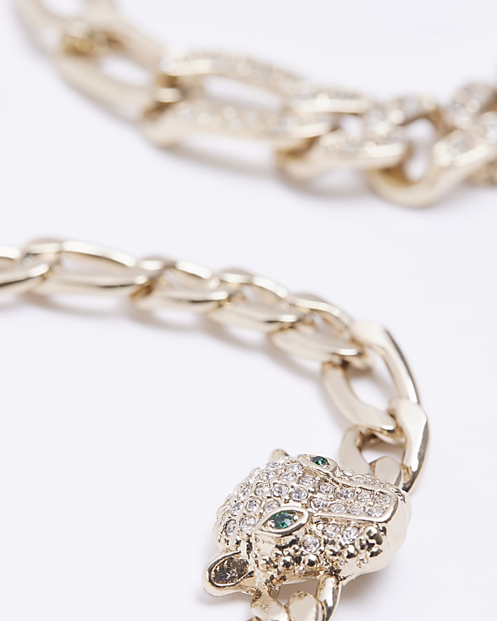 Gold embellished leopard chain bracelet