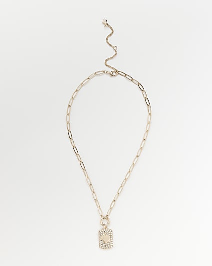 Gold embellished tag necklace