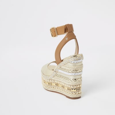 Gold embellished wedge sandals