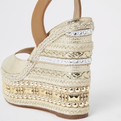 Gold embellished wedge sandals