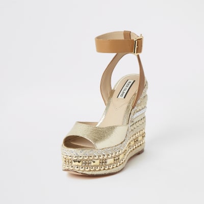 Gold embellished wedge sandals