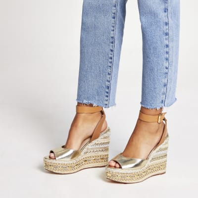 Gold embellished wedge sandals