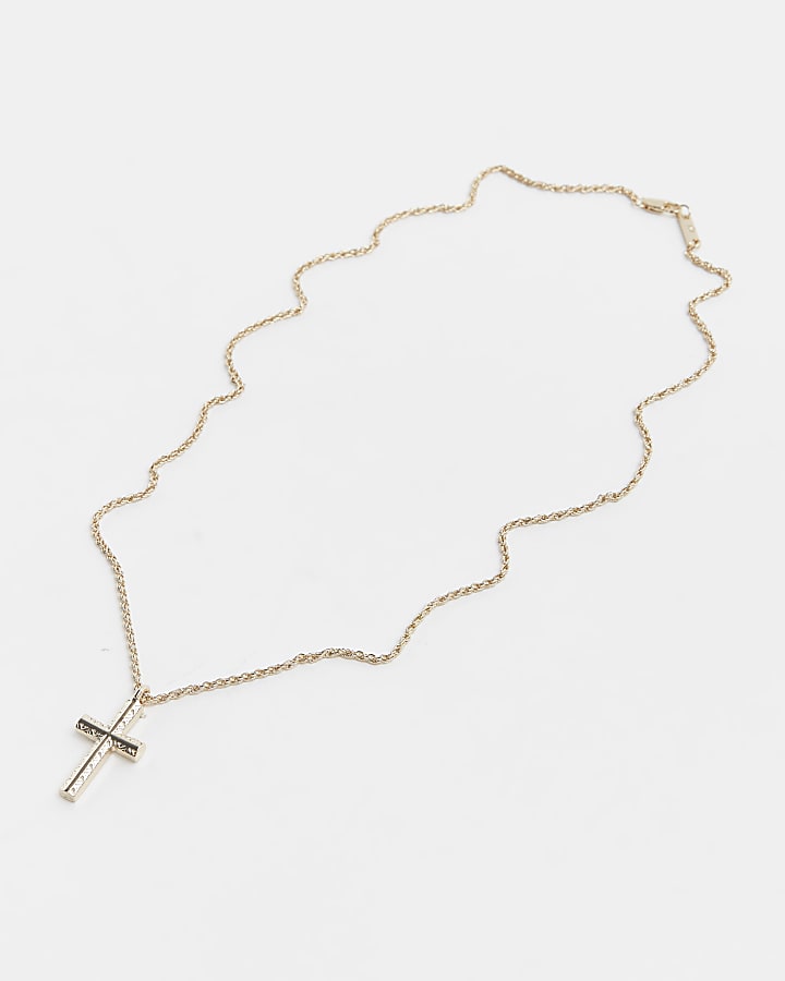 Gold Embossed Cross Necklace