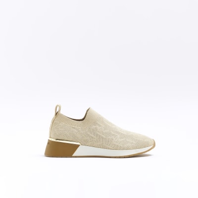 Gold embossed knitted trainers | River Island
