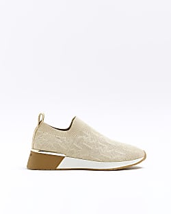 Gold embossed knitted trainers