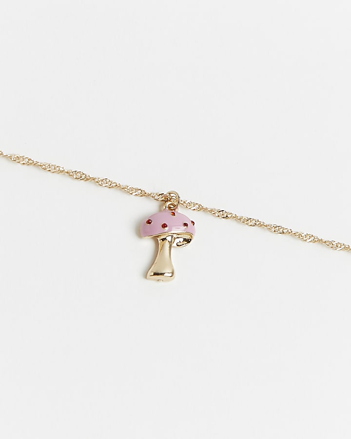 Gold enameled mushroom pendant necklace