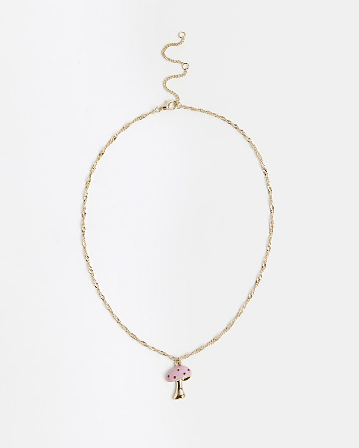 Gold enameled mushroom pendant necklace