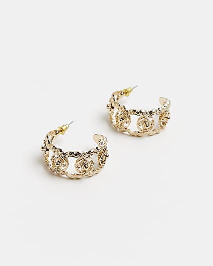 Gold engraved cut out hoop earrings
