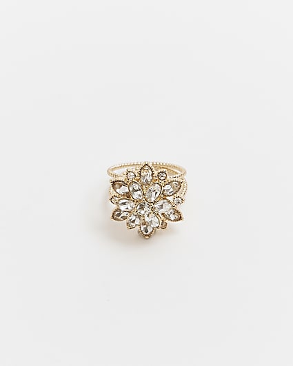 Gold flower diamante ring