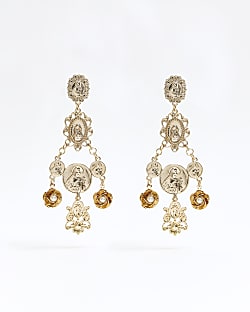 Gold flower drop earrings