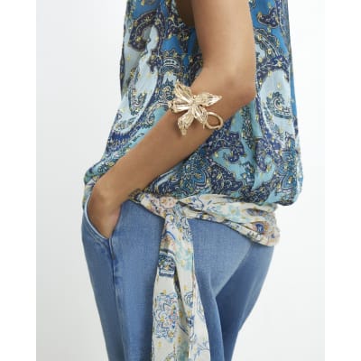 Gold Flower Open Cuff Bracelet
