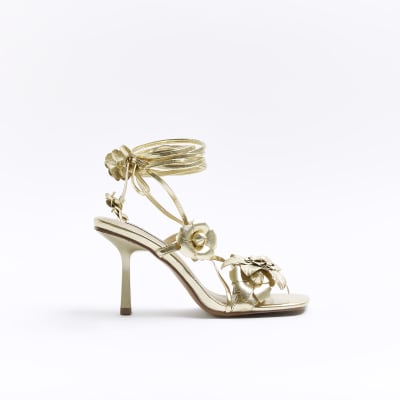 Gold heels sale with flowers