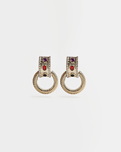 Gold gem stone drop earrings