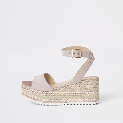 Gold glitter espadrille platform sandals