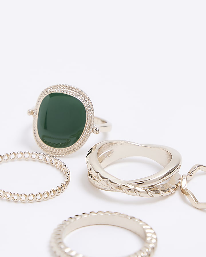 Gold green enamel ring pack