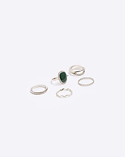 Gold green enamel ring pack