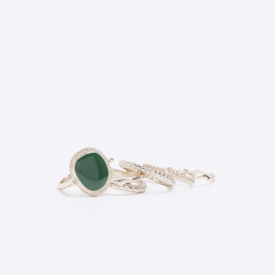Gold green enamel ring pack