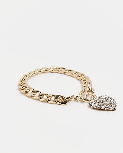 Gold heart charm chunky bracelet