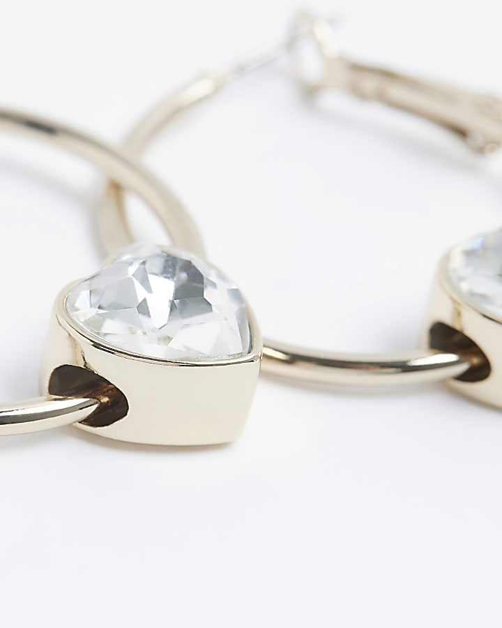 Gold heart crystal hoop earrings