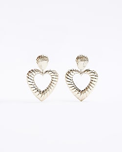 Gold heart design drop earrings