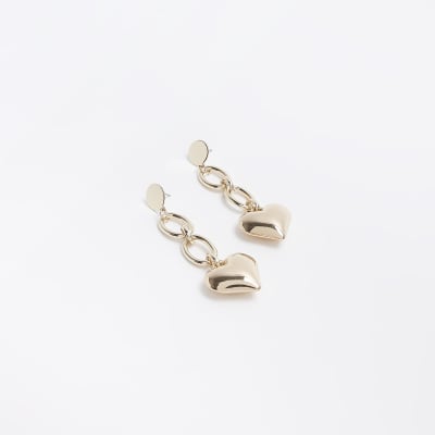 Gold heart drop earrings