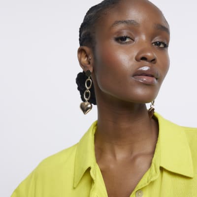 Gold heart drop earrings