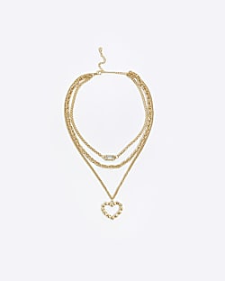 Gold heart layered multirow necklace