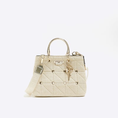 Gold heart quilted tote bag | River Island