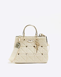 Gold heart quilted tote bag