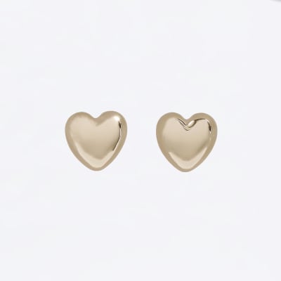 Gold Heart Stud Earrings