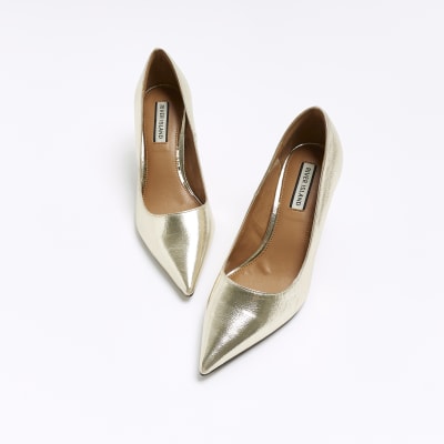Gold heeled court shoes | River Island